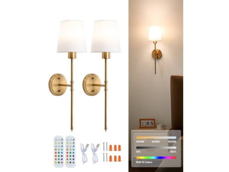 DTBDCDS2J000PDIBKV9 Battery Operated Wireless Wall Sconce Lights with Remote Control - Set of 2