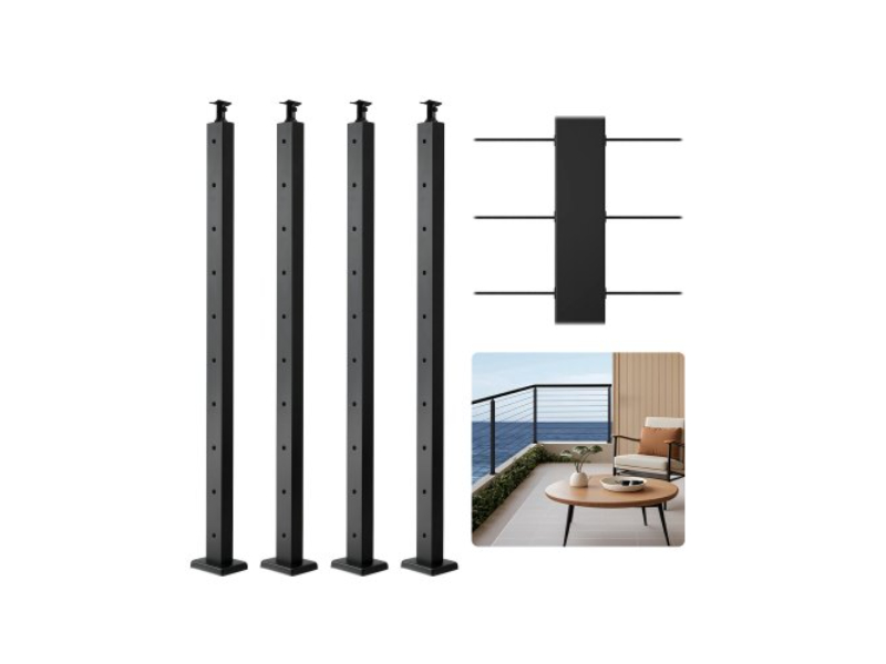 Picture of Vevor 4JZLGZXHS914MY65M001V0 36 x 2 x 2 in. Cable Steel Horizontal Hole Deck Railing Post&#44; Black - Pack of 4