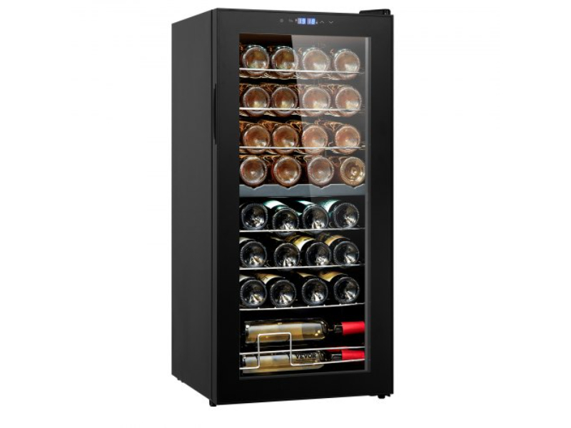 Picture of Vevor DLSJJBXJJDZS30P98V1 32-Bottle Wine Cooler Dual Zone Freestanding Refrigerator with LED Light