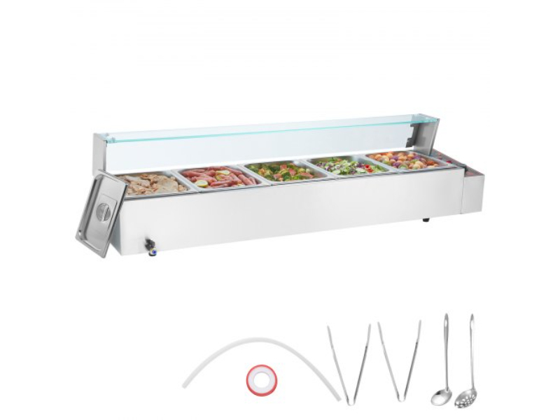 Picture of Vevor SYSPBWQBLZK5C1L71V1 5 x 8 qt. Commercial Electric Food Warmer Countertop Buffet with Glass Shield