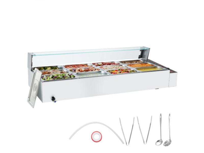Picture of Vevor SYSPBWQBLZK1D5VM9V1 12 x 5 qt. Commercial Electric Food Warmer Countertop Buffet with Glass Shield
