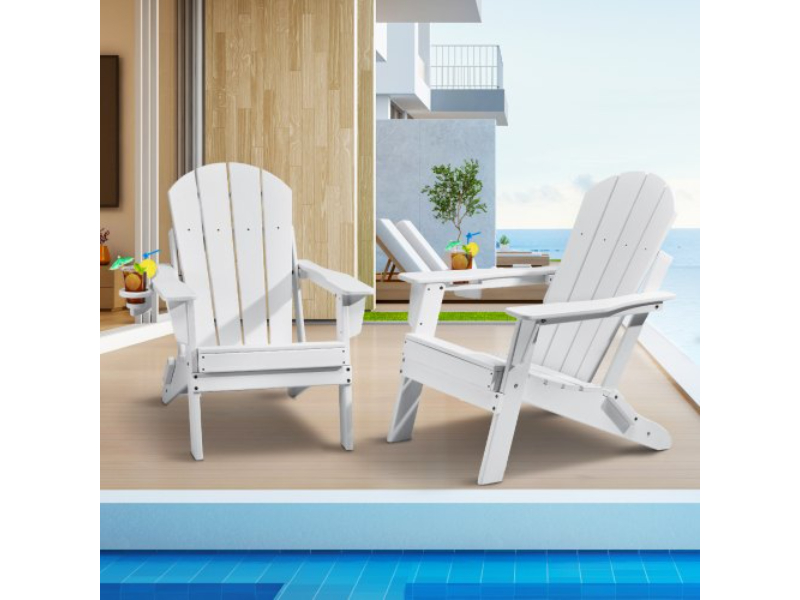 Picture of Vevor SLADLDKYBSKZMJKP1V0 Plastic All-Weather Folding Fire Pit Adirondack Chair&#44; White - Set of 2