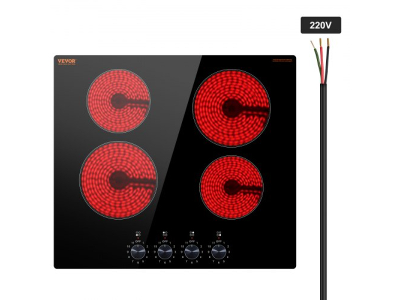 Picture of Vevor QRSDTL6000WHL2YBTV4 23.2 x 20.5 in. Built-in Electric Radiant Ceramic Cooktop with 4 Burners