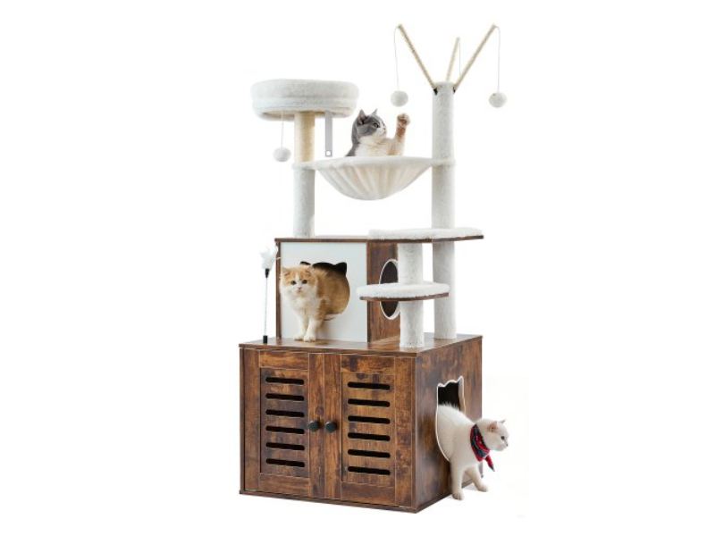 Picture of Vevor FHSXJSMSZS6CFR9DCV0 54.33 in. 2-in-1 Cat Tree Litter Box Enclosure Tower Indoor Play House&#44; Brown - Large