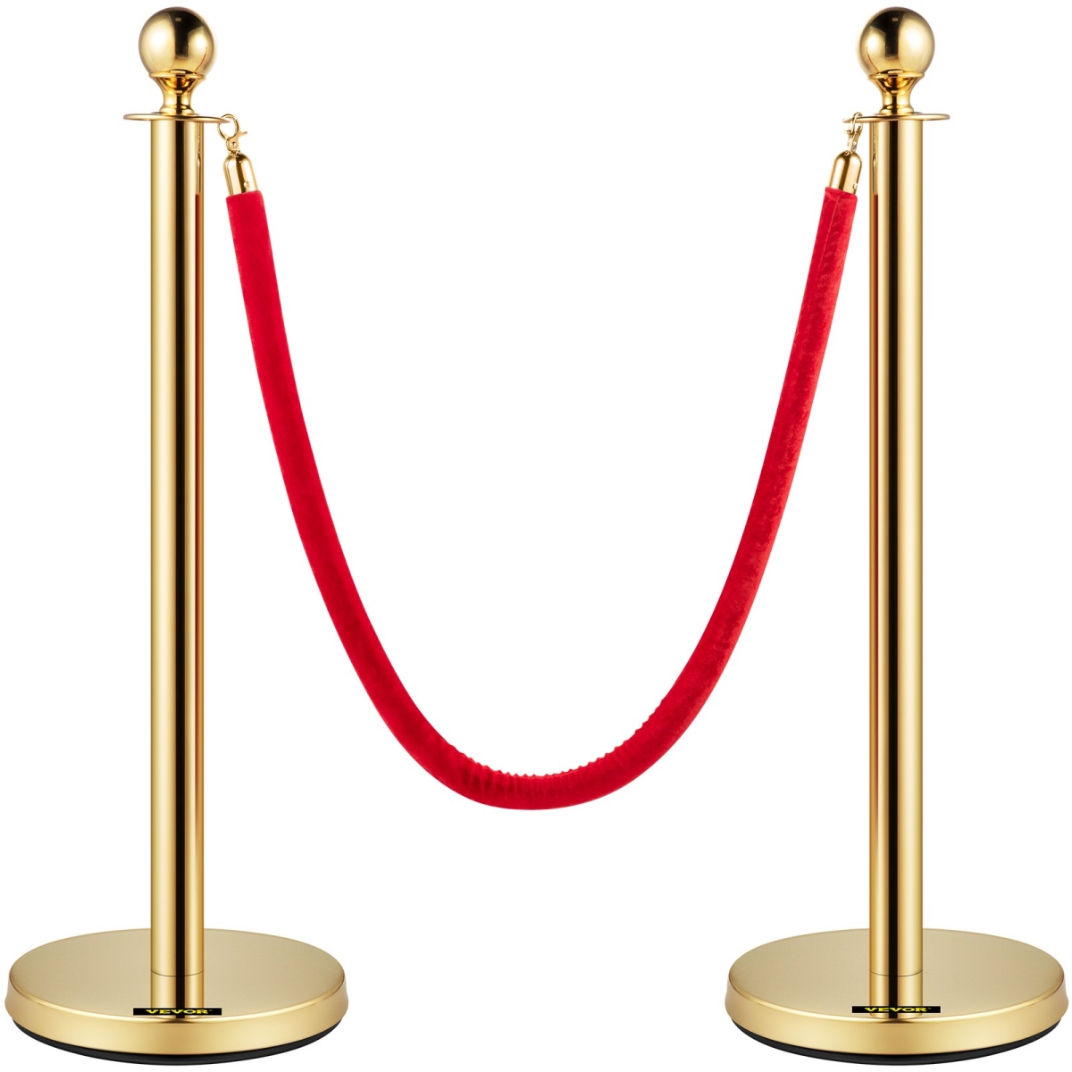 TDZQTHRSGLZJ244I7V0 Velvet Ropes & Posts, 5 ft. & 1.5 m Red Rope, Stainless Steel Gold Stanchion with Ball Top - Pack of 2