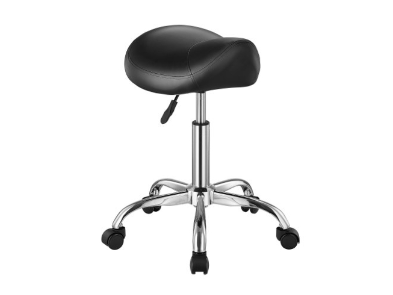 MADHSJSMADWK1IEB9V0 Saddle Swivel Stool with Wheels PU Leather Height Adjustable, Black