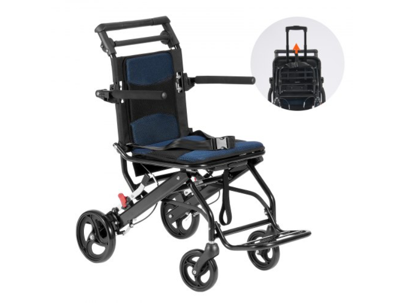 Picture of Vevor FWYSLYLHJ157O4N02V0 15.75 in. Seat 220 lbs Aluminum Alloy Transport Foldable Wheel Chair&#44; Black & Blue