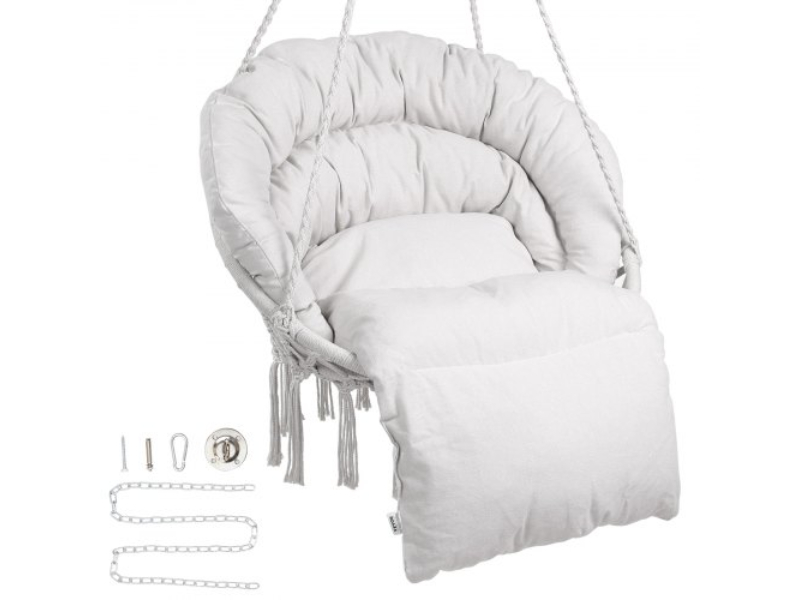 Picture of Vevor XGSDYSYQYXKZHTR7JV0 Hammock Swinging Macram Hanging Chair with Cushion for Indoor & Outdoor - Beige