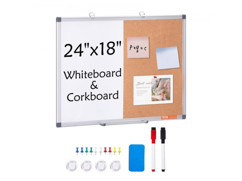 Picture of Vevor RMB24X18BBRMDD95DV0 24 x 18 in. 2-in-1 Whiteboard & Cork Board Combo with Aluminum Frame for Wall Mount - White & Brown