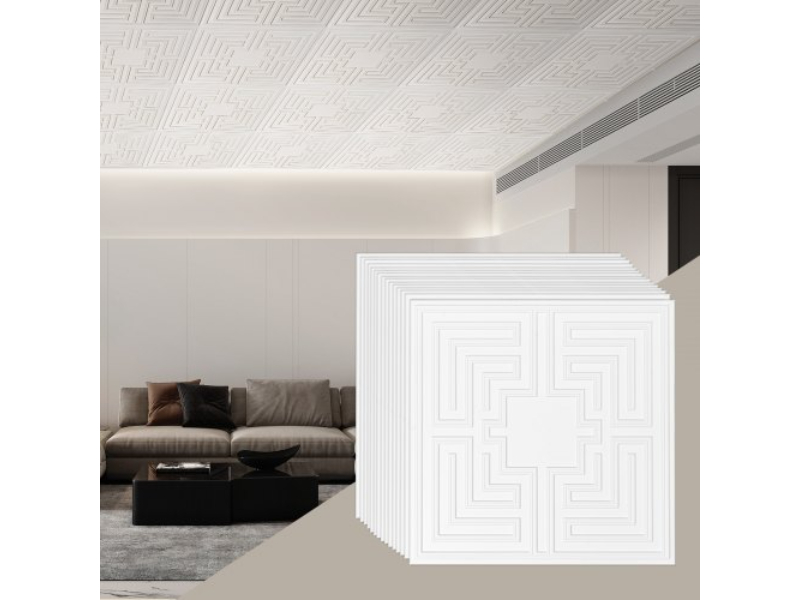 THBZPVCB12J29DDRKV0 24 x 24 in. PVC Ceiling Tiles - Easy Installation Echo Pattern, White - Pack of 12