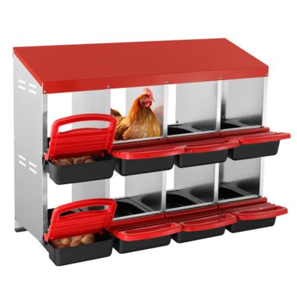 Picture of VEVOR JSCDX3045INCK7SDCV0 8 Compartment Chicken Nest Mental Box with Inclined Nesting Boxes - Red&#44; Steel Gray & Black