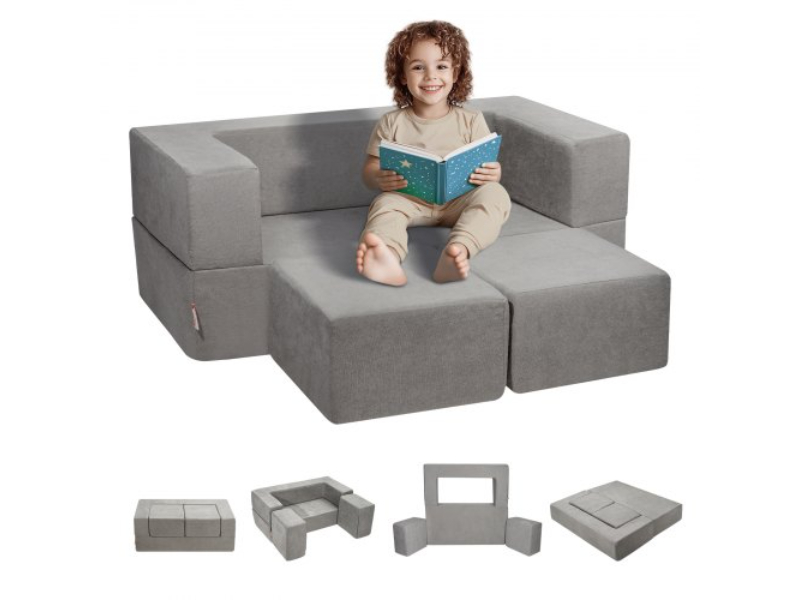 ETSF411849YCYGPWSV0 Modular Kids Chair Seat Playroom Furniture with Removable Cover for Girls & Boys, Gray - 4 Piece