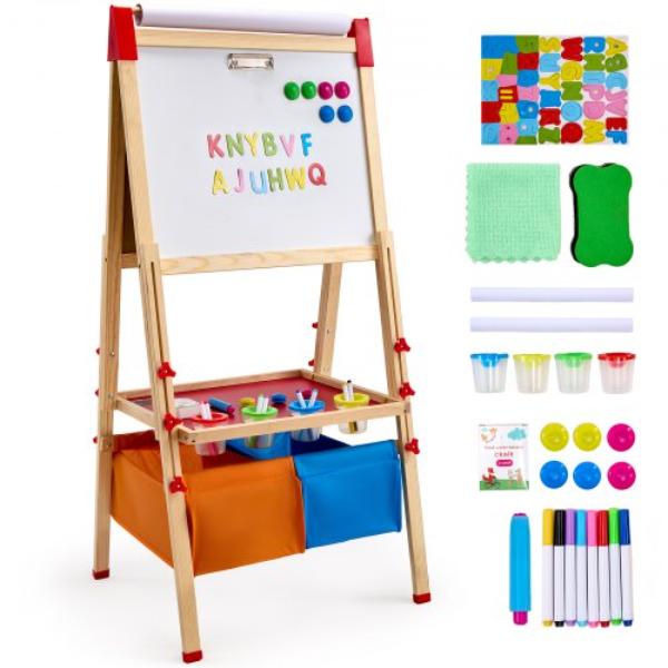 Picture of VEVOR ZLSKMZZLSSMY23CYQV0 3-in-1 Kids Art Easel Double-Sided Wooden Magnetic Whiteboard Chalkboard&#44; Natural Wood