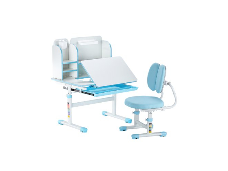 ETXXZYLSDSJKQTLKLV0 Height Adjustable Kids Study Chair & Desk with Bookshelf & Drawer, Blue