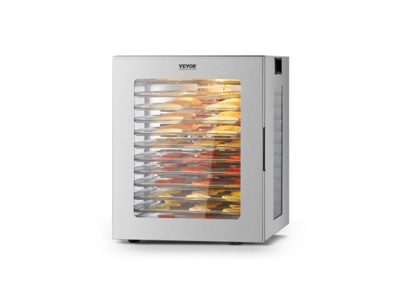 Picture of Vevor SGHGJ800W12CJ5ZAIV1 12 Trays Food Dehydrator Machine - Stainless Steel 850W Jerky Meat Fruit Drying