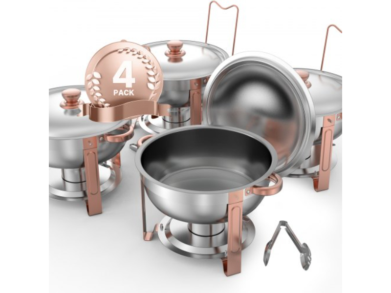 Picture of Vevor YXBXGSTGK4JTIXCAPV0 5 qt. Round Stainless Steel Chafing Pan Dish Buffet Set, Rose Gold - Full Size - Pack of 4