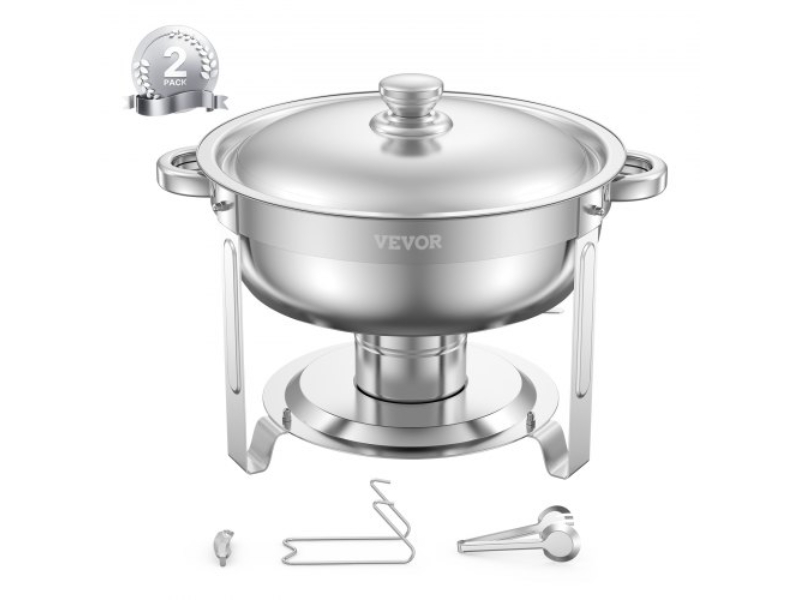 Picture of Vevor YXBXGSTGK2JTMF99GV0 5 qt. Round Chafing Dish Buffet Set - Full-Size Pan Stainless Steel, Silver - Pack of 2