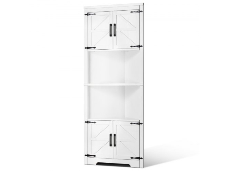 SJSNJSNJGD684LBBOV0 68 in. Corner Storage Cabinet with 4 Wooden Doors & Adjustable Shelves, White
