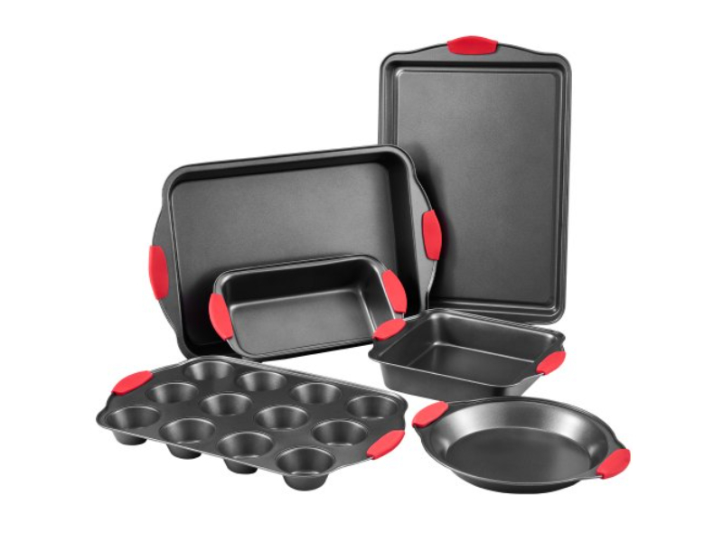Picture of Vevor TGKPTZ6JHS00V24UMV0 Baking Pan Nonstick Carbon Steel Bakeware Set with Silicone Handle, Charcoal Black - 6 Piece