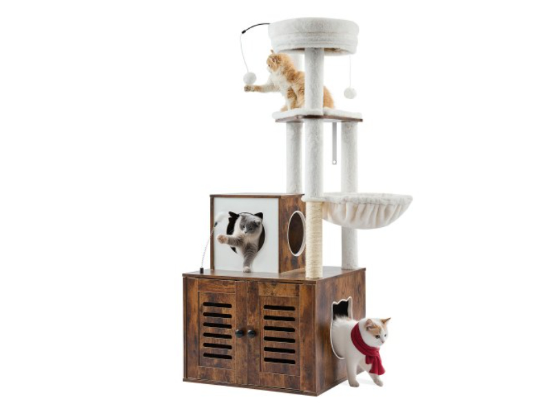 Picture of Vevor FHSXJSMSZS5CMO4LPV0 55.12 in. 2-in-1 Cat Tree Litter Box Enclosure Tower Indoor Play House&#44; Brown - Large