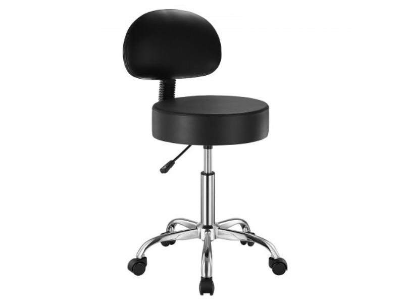 YDHSJSYXYKBWDYI0TV0 Round Rolling Swivel Stool with Backrest Height Adjustable, Black