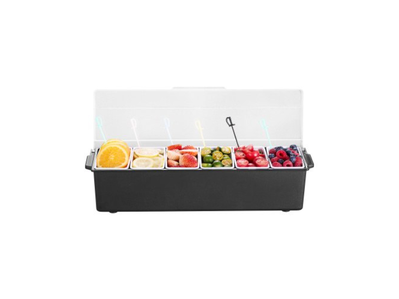 Picture of Vevor LZDWFWQHSSLZOYQI0V0 Server 6 Compartment Chilled Condiment Tray with Lid for Fruit