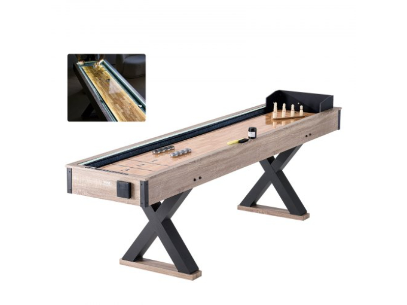 ZZKSHZ9YCDD0UFE5XV9 9 ft. 2 in 1 LED Shuffleboard Table & Bowling Combo Game Set
