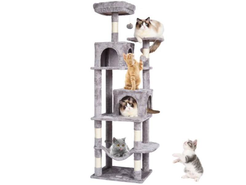 Picture of Vevor DXSMS7C2FQH0PX1IIV0 63 in. 2 Cat Tower Tree with Condos Sisal Scratching Post - Light Gray