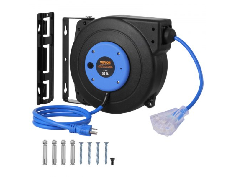 Picture of Vevor SSSJXQ50FTHLMHOOZV1 50 ft. 14AWG -3C SJTOW Retractable Extension Power Cord Reel