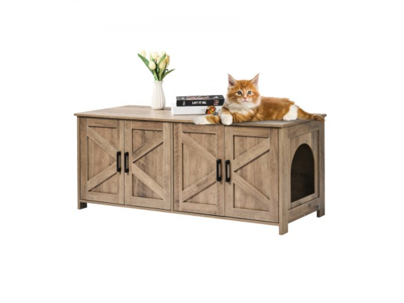 Picture of Vevor JSDMMSPWQ472MXLF5V0 Cat Litter Box Enclosure Wooden Furniture Hidden 2 Rooms - Greige