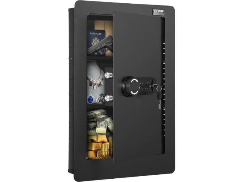 BGBXX09CUFT3G969UV9 25.59 in. High Concealed Wall Safe, Keypad Access 3-Level Security, Includes 3 Adjustable Shelves & 6 Hooks, Steel