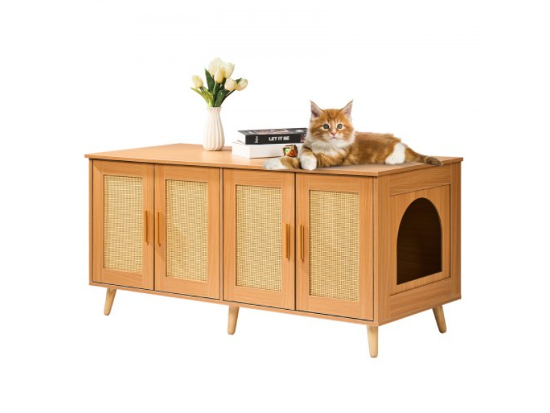 Picture of Vevor JSDMMSPWQ472W1G51V0 Cat Litter Box Enclosure Wooden Furniture Hidden for 2 Cats - Natural