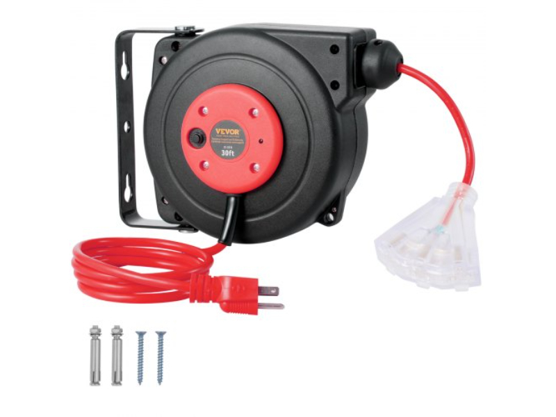 Picture of Vevor SSSJXQ30FTHH1V3YUV1 30 ft. 16AWG-3C SJTOW Retractable Extension Power Cord Reel