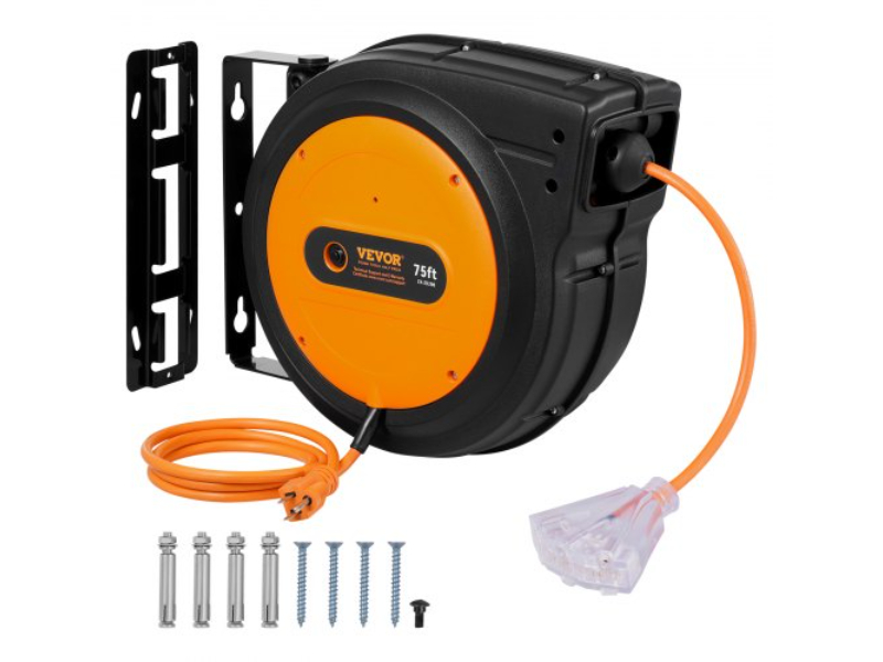 Picture of Vevor SSSJXQ75FTCH29NZ1V1 75 ft. 14AWG-3C SJTOW Retractable Extension Power Cord Reel