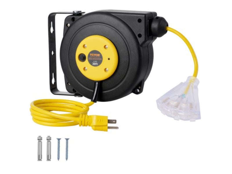 Picture of Vevor SSSJXQ30FTHHDB1YXV1 30 ft. 16AWG-3C SJTOW Retractable Extension Power Cord Reel