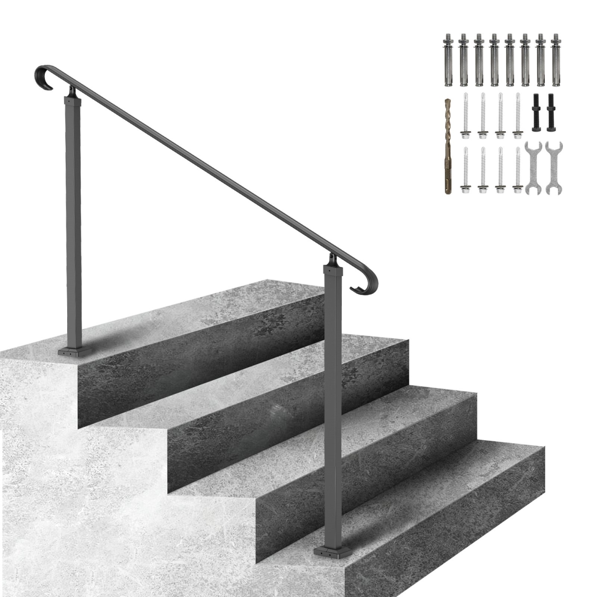 Handrails for Outdoor Steps, Fit 3-5 Steps Outdoor Stair Railing