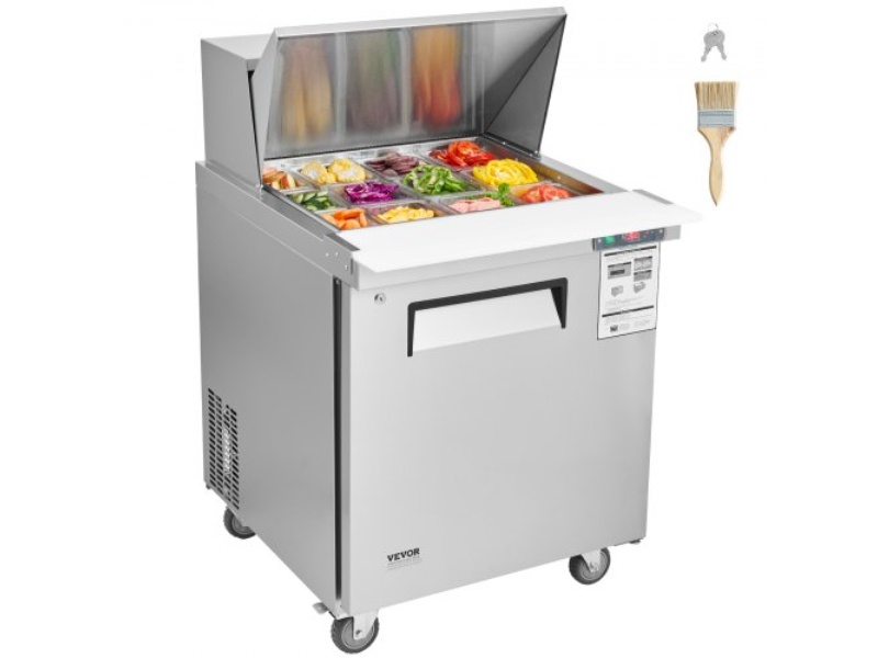 Picture of Vevor FLWSSMZLZGZTM397MV1 28 in. Commercial Refrigerator Sandwich Salad Prep Table 1 Door with 12 Pans