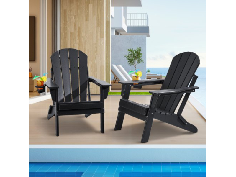 Picture of Vevor SLADLDKYHSKZ8TB0XV0 All-Weather Folding Fire Pit Adirondack Chair Plastic&#44; Black - Set of 2