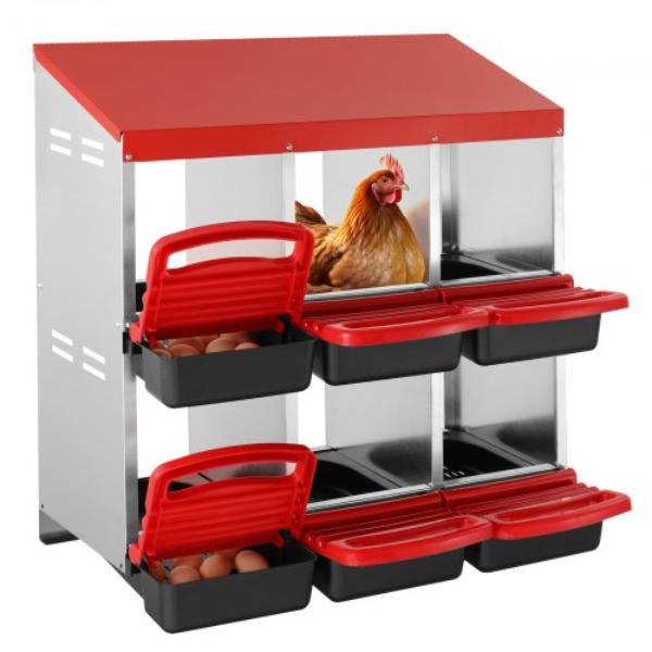 Picture of VEVOR JSCDX3045INC4B35AV0 6 Compartment Chicken Nest Mental Box with Inclined Nesting Boxes - Red&#44; Steel Gray & Black