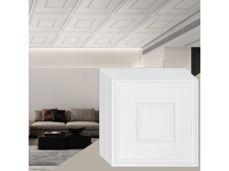 THBZPVCB12J2BINQSV0 24 x 24 in. PVC Easy Installation Geometric Ceiling Tiles, White - Pack of 12
