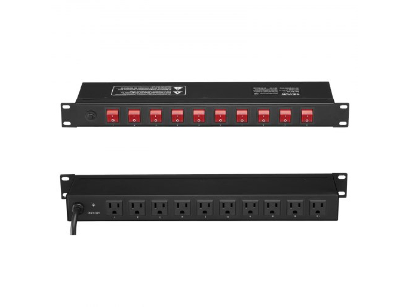Picture of Vevor PDUDYB1UNEMAE4VKEV1 19 in. 1U PDU Rack Mount Power Strip Surge Overload Protection - 10 Outlets