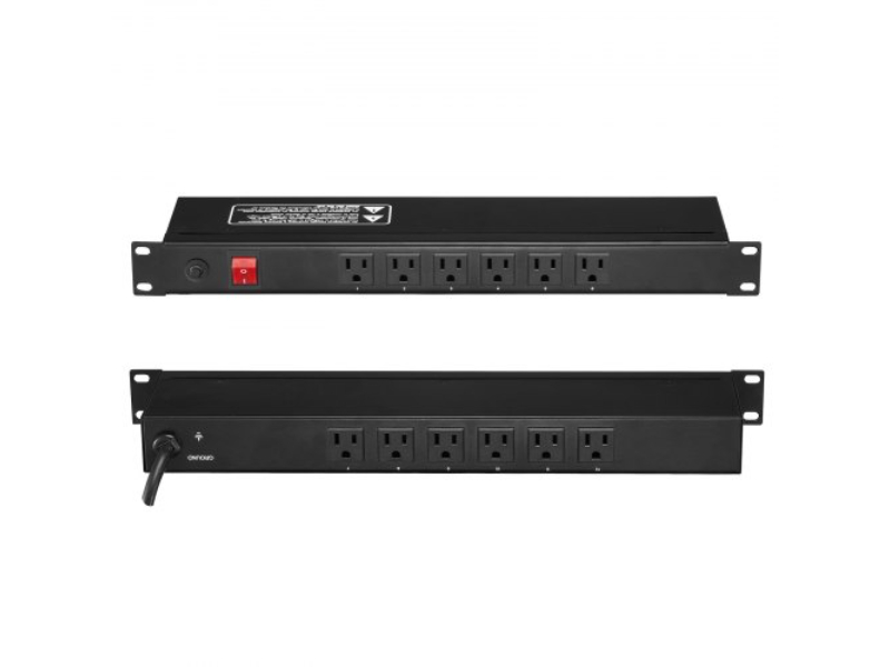 Picture of Vevor PDUDYBJCKG1UERWUDV1 19 in. 1U PDU Rack Mount Power Strip Surge Overload Protection - 12 Outlets