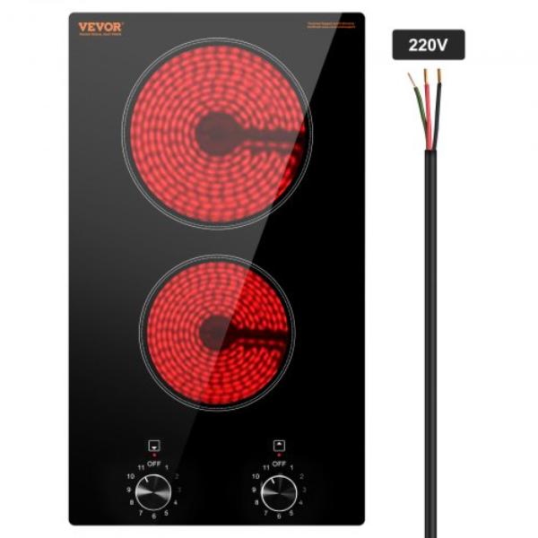 Picture of Vevor QRSDTL3000WH3EOS9V4 20.1 x 11.6 in. Built-in Electric Radiant Ceramic Cooktop 2 Burners