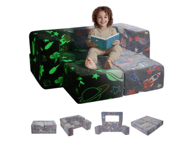 Toddler Couch Sofa Bed, Chair Seat Playroom Furniture, Child Sectional with Removable Cover for Kids Girls & Boys, Dark Gray - 4 Piece