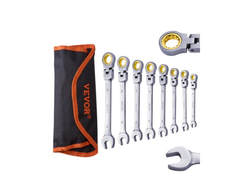Picture of Vevor ZXBSTZYTS8PCFM0SYV0 8-17 mm Metric Flex-Head Ratcheting Wrench Set with Roll-Up Pouch&#44; Antique Bronze - 8 Piece