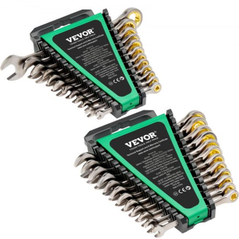 Picture of Vevor ZXBSTZGDK24PU44S3V0 Combination Wrench Set - SAE 0.25 to 0.88 in. Metric 8-19 mm Organizer Rack - 24 Piece