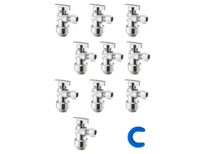 Picture of Vevor JJZF12PTC38ORXEG0V0 0.5 PTC x 0.38 in. OD Compression 0.25 Turn Angle Stop Valve Push-to-Connect - Pack of 10