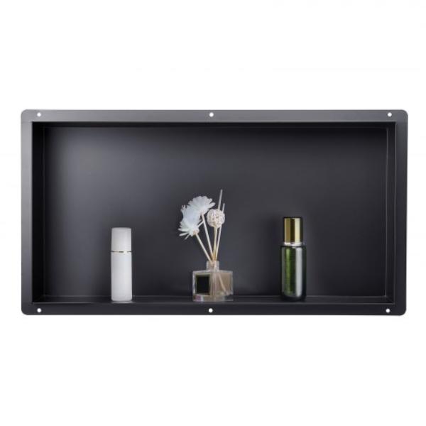 Shower Niche - 13 x 25 x 4 in. Frameless Recessed Wall Niche - Heavy-duty Stainless Steel Modern Shampoo Storage Organizer for Bathroom, Black