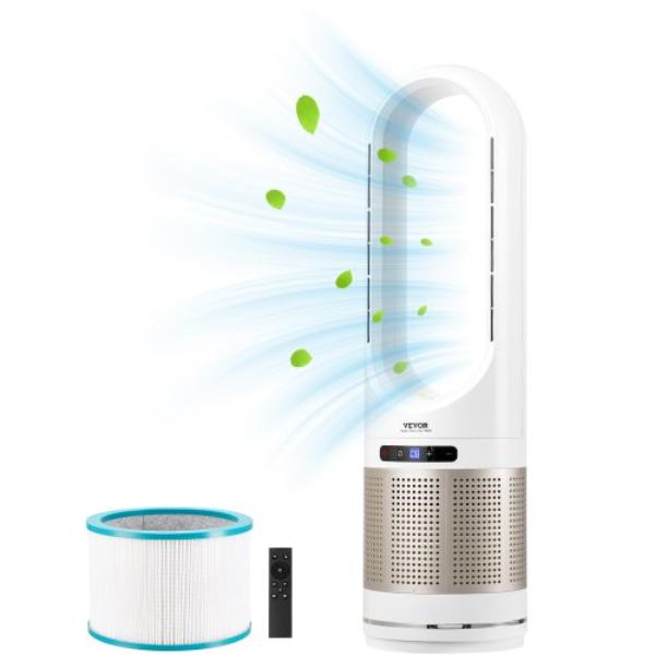 Bladeless Tower Fan - 16.4 ft. Velocity - 80 deg Oscillating - 8-Speed - 8H Timer - H13 HEPA Filtration - Remote Control - Air Purification Mode