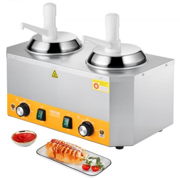 Picture of Vevor DRNZBX1300WFFYZD7001V1 Electric Cheese Dispenser - 2.4 x 2 Liter Commercial Hot Fudge Warmer - Plastic Double Pumps Dispenser - 86-230 deg Temp Adjustable Nacho Cheese Sauce Warmer